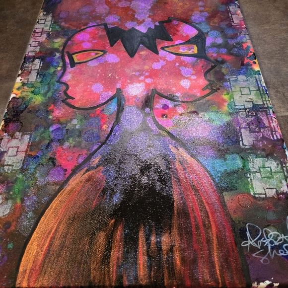 HANDCRAFTED Abstract Alien Painting HANDMADE & HANDPAINTED Wall Art Decor 15x30 - Picture 4 of 17